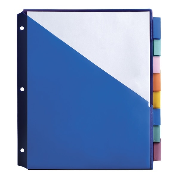 slide 1 of 2, Office Depot Brand Double-Pocket Insertable Plastic Divider, 8-Tab, 9 1/2'' X 11 1/4'', Assorted Colors, 1 ct