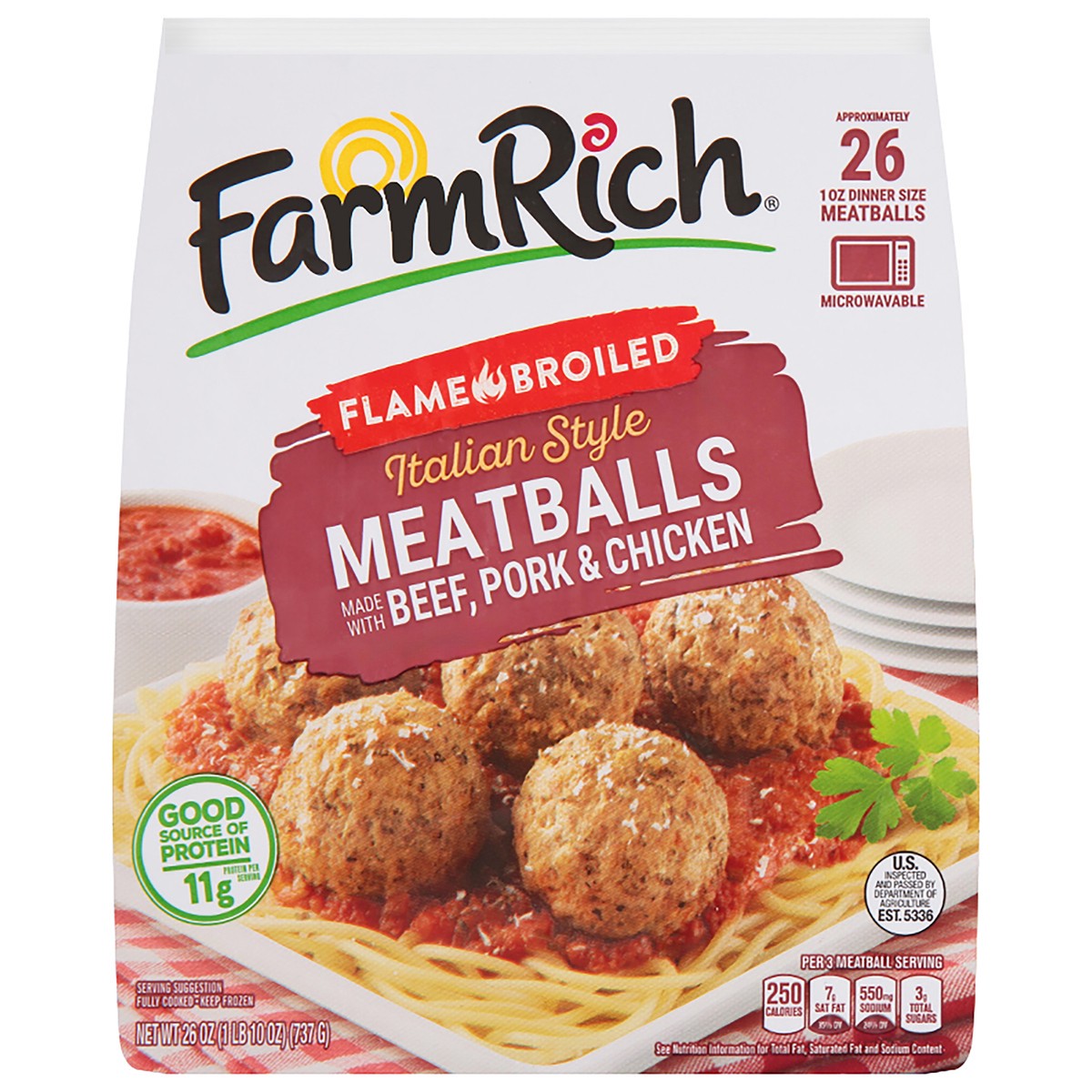 slide 1 of 3, Farm Rich Flame Broiled Italian Style Meatballs 26 oz, 0.74 kg