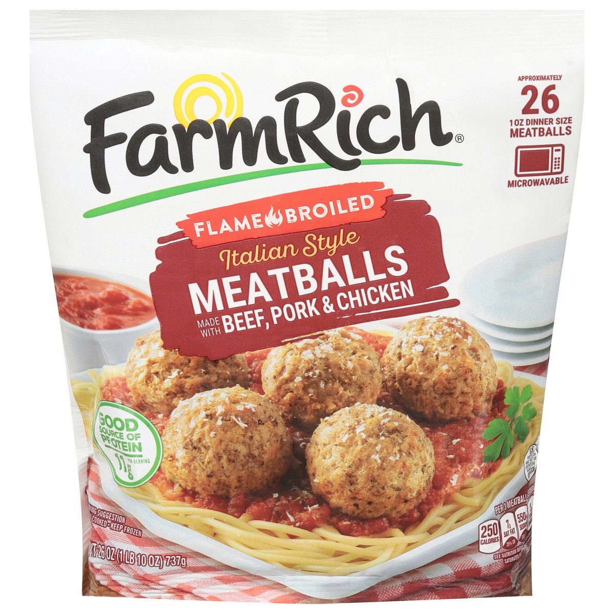 slide 1 of 3, Farm Rich Flame Broiled Italian Style Meatballs 26 oz, 0.74 kg