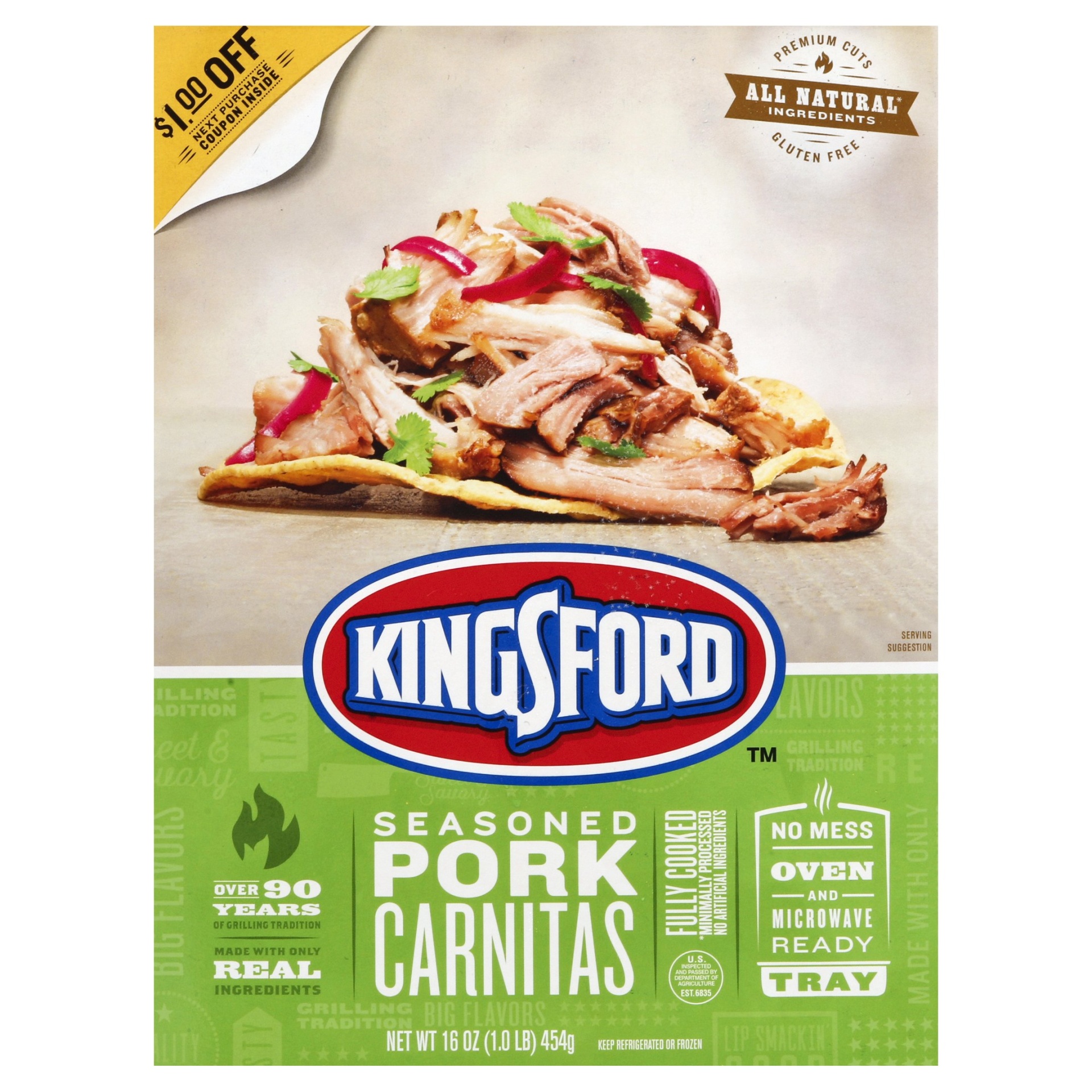 slide 1 of 6, Kingsford Seasoned Pork Carnitas, 16 oz