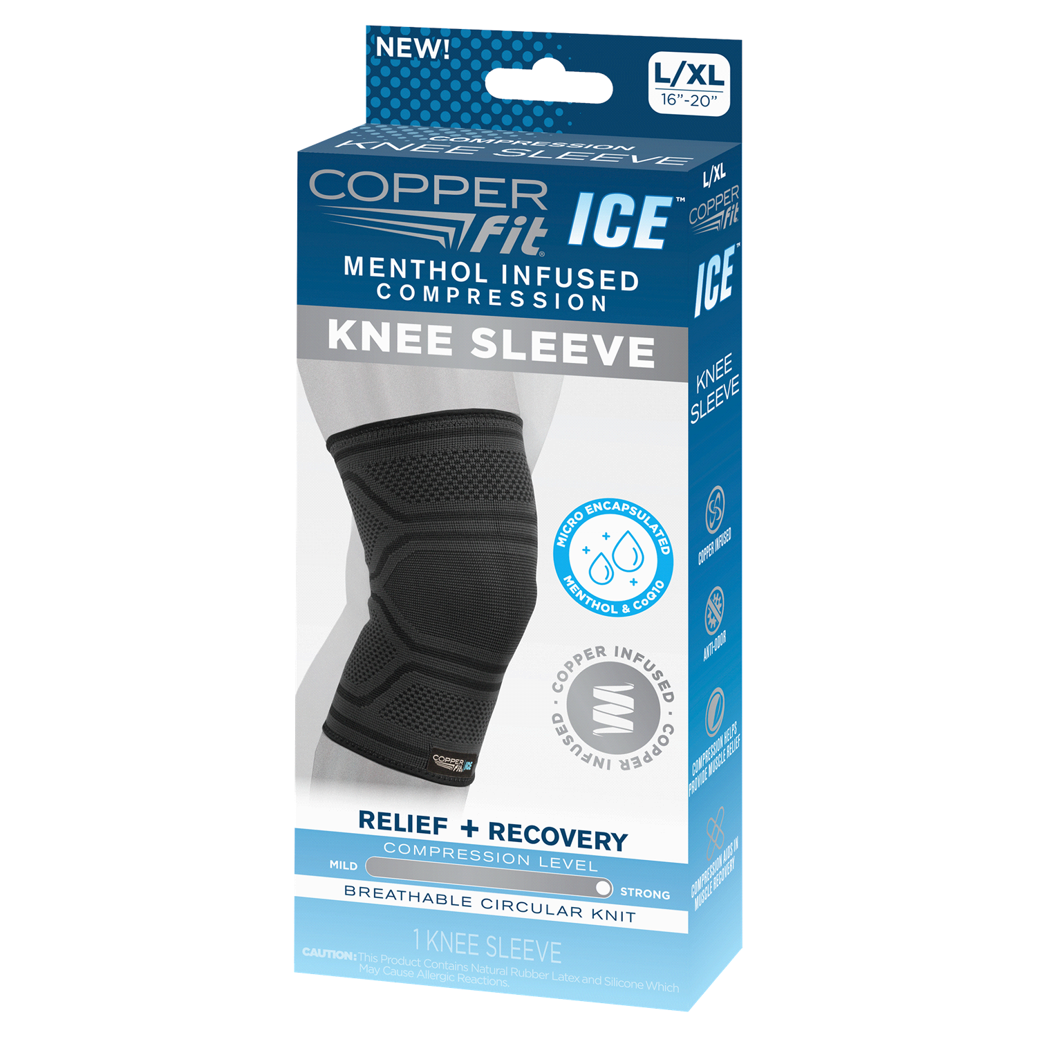 slide 2 of 2, Copper Fit Ice Unisex Relief + Recovery Strong Compression L/XL Knee Sleeve 1 Each, 1 ct