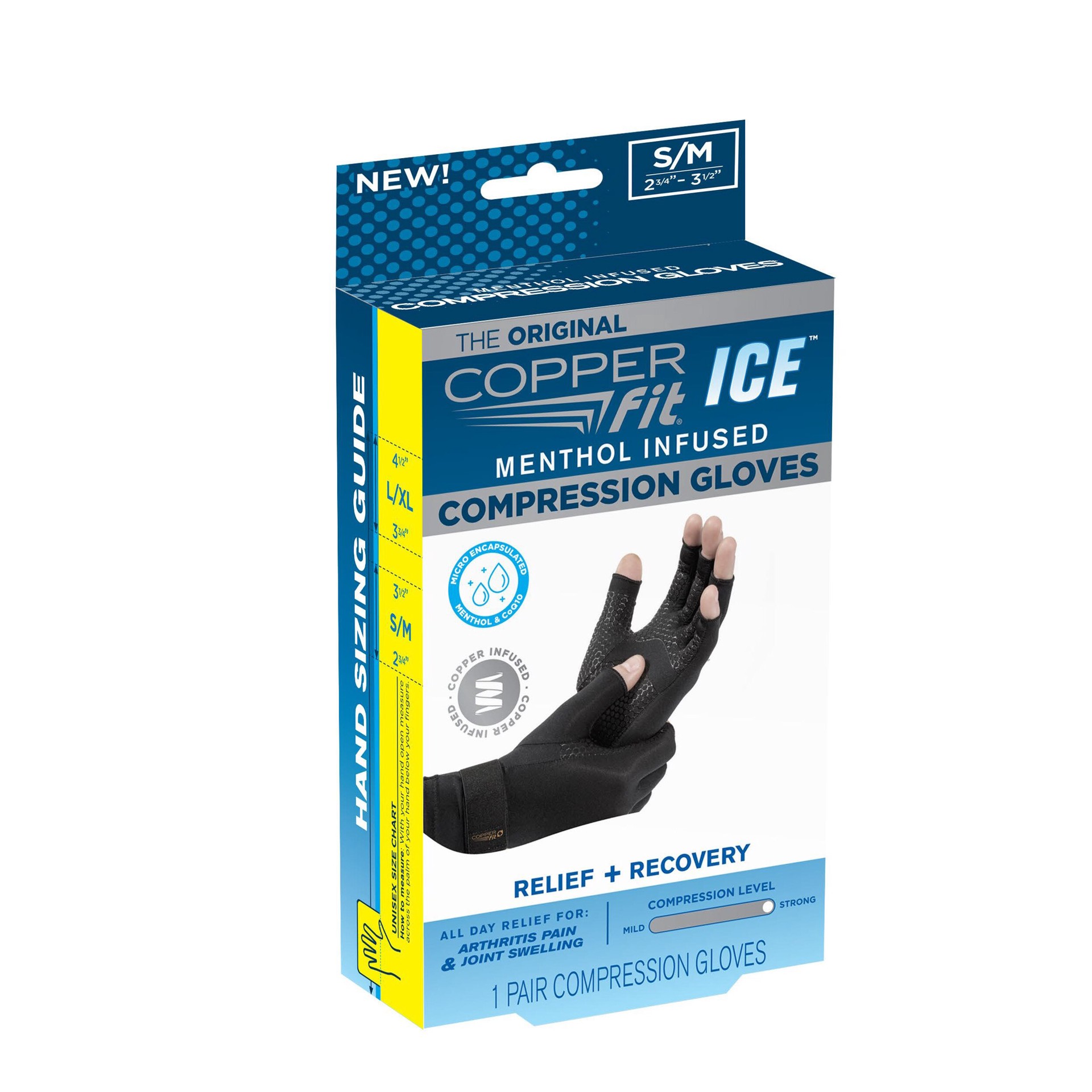 slide 5 of 5, Copper Fit Ice Unisex Relief + Recovery Moderate S/M Compression Gloves 1 Pair, 1 ct
