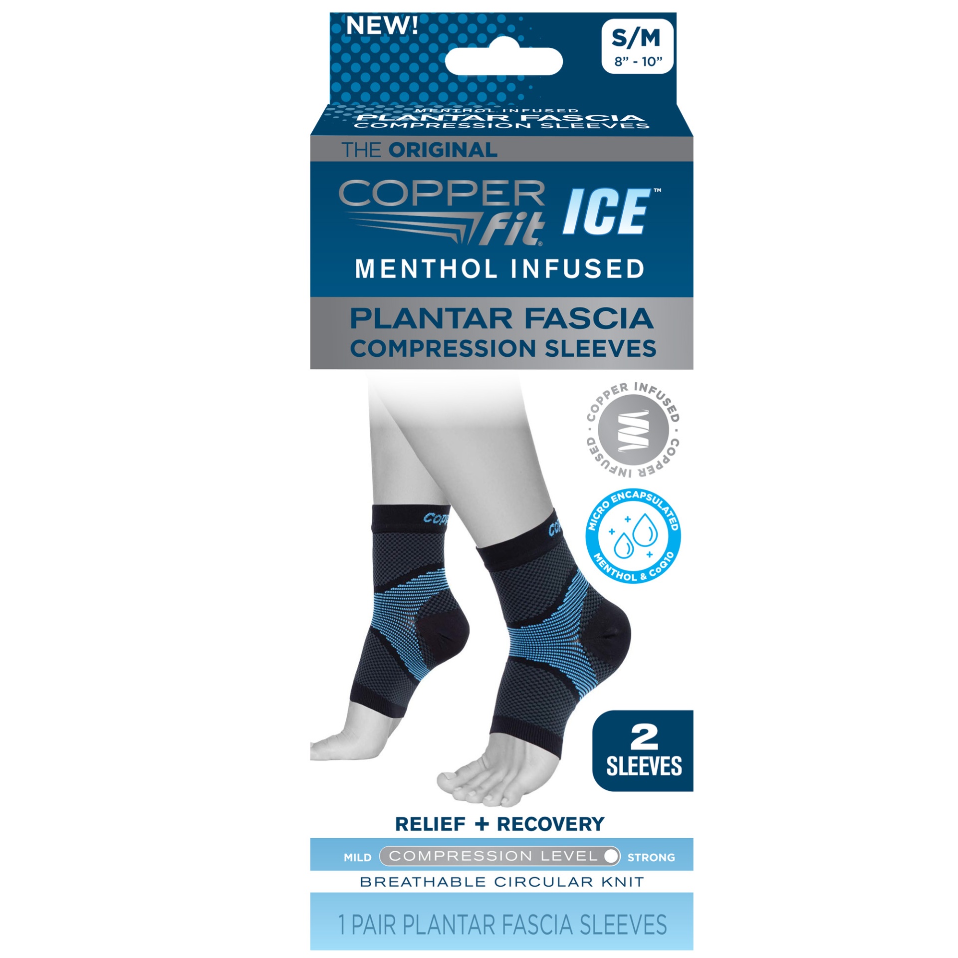 Copper Fit ICE Menthol Infused Plantar Fascia Compression Sleeves s/m