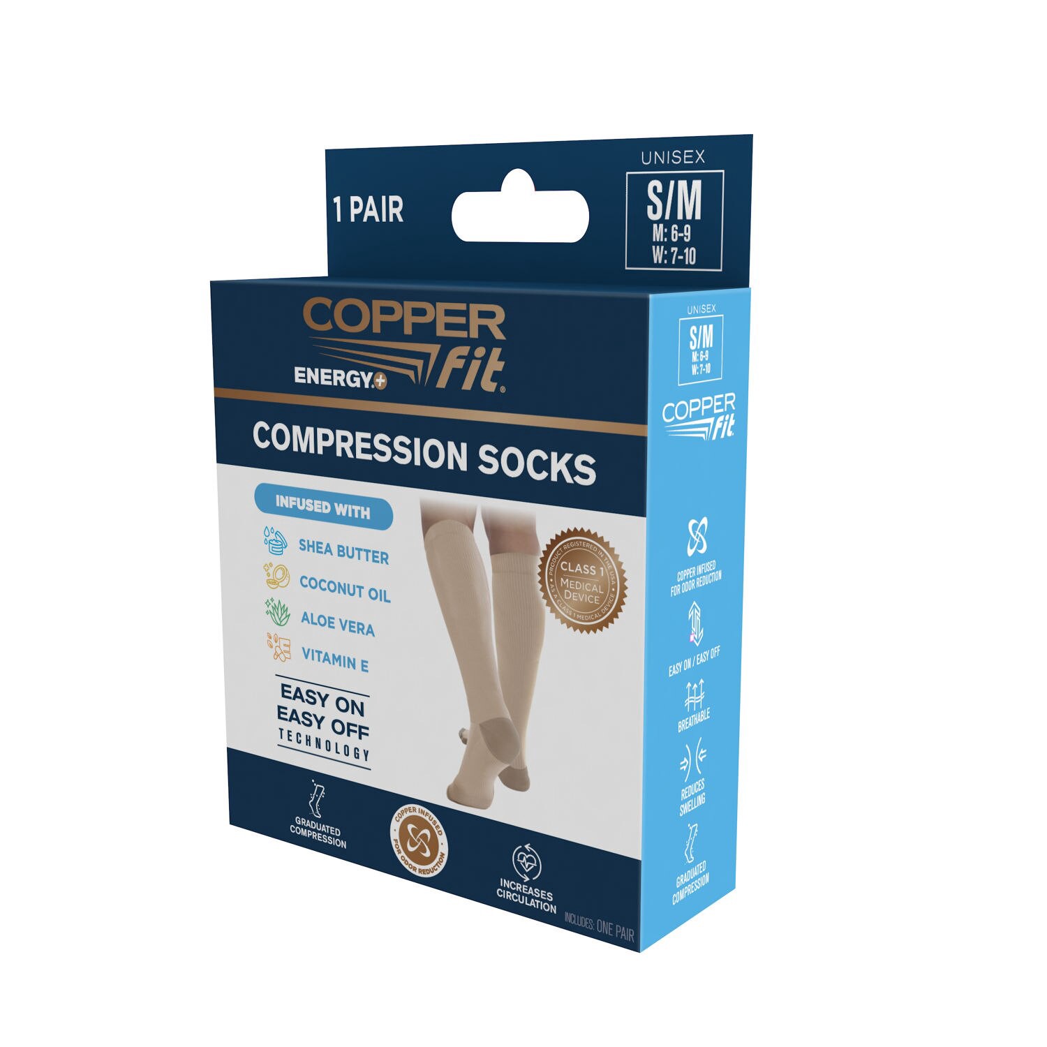 slide 2 of 6, Copper Fit Energy Hydration Sock, Beige, S/M, SM/MED