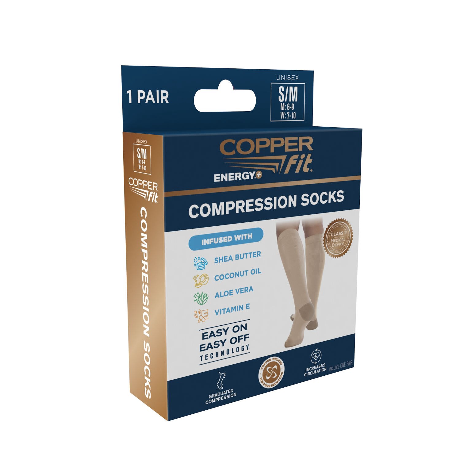 slide 3 of 6, Copper Fit Energy Hydration Sock, Beige, S/M, SM/MED