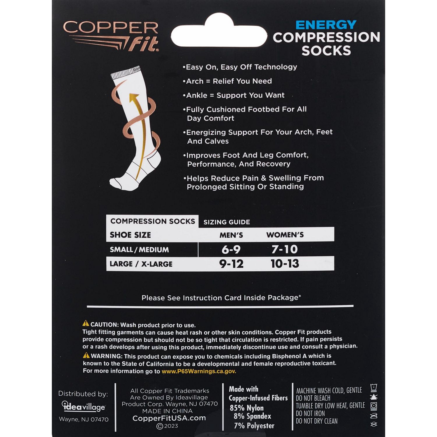 slide 2 of 4, Copper Fit 2.0 Energy Compression Socks, Black, L/Xl, 1 ct