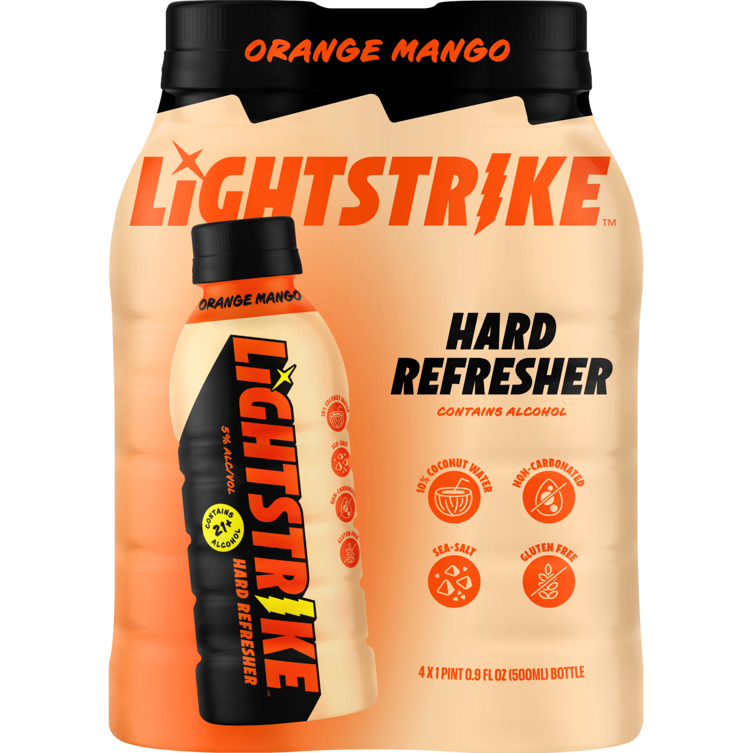 slide 1 of 1, Lightstrike Hard Refresher - Orange Mango 4 Pack, 16.9 fl oz Bottles, 4 ct, 16.9 fl oz