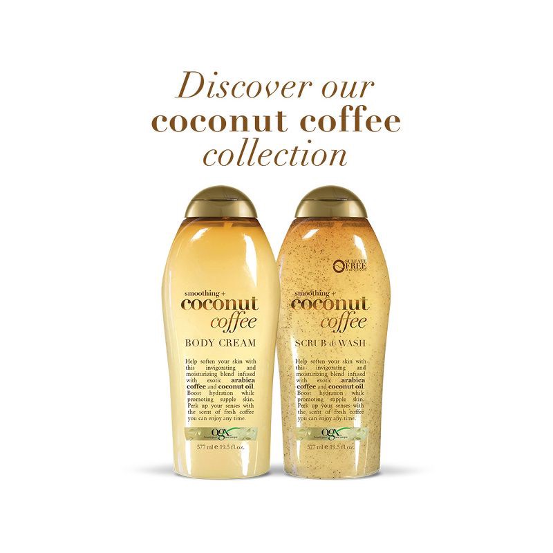 slide 3 of 6, OGX Smoothing + Coconut Coffee Exfoliating Body Scrub with Arabica Coffee & Coconut Oil, 19.5oz, 19.5 oz