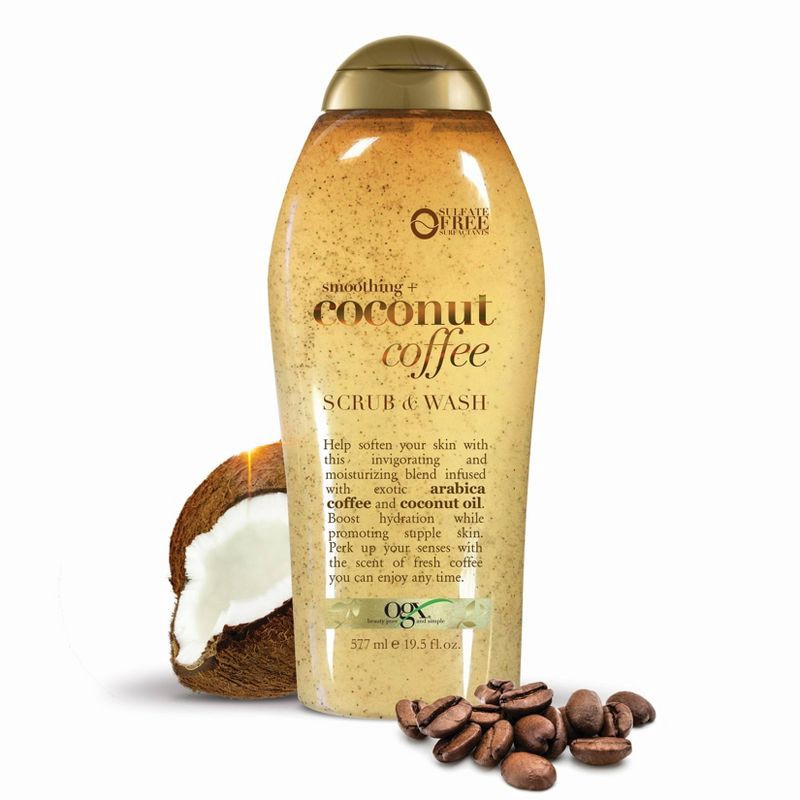 slide 2 of 6, OGX Smoothing + Coconut Coffee Exfoliating Body Scrub with Arabica Coffee & Coconut Oil, 19.5oz, 19.5 oz