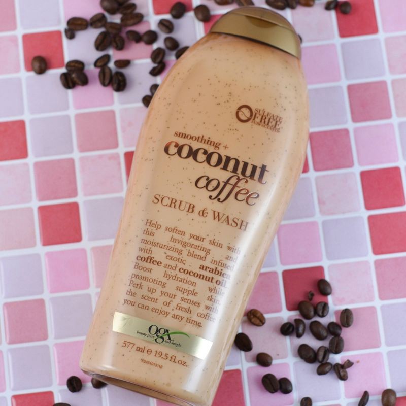 slide 4 of 6, OGX Smoothing + Coconut Coffee Exfoliating Body Scrub with Arabica Coffee & Coconut Oil, 19.5oz, 19.5 oz