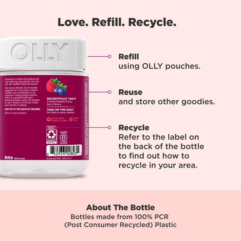 slide 4 of 8, OLLY Women's Multivitamin Gummies - Berry - 130ct, 130 ct