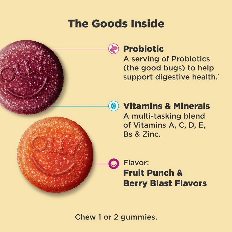 slide 3 of 8, OLLY Kids' Multivitamin + Probiotic Gummies - Berry Punch - 100ct, 100 ct