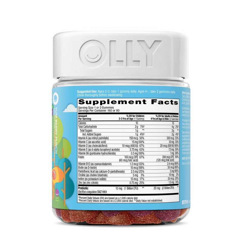 slide 6 of 8, OLLY Kids' Multivitamin + Probiotic Gummies - Berry Punch - 100ct, 100 ct