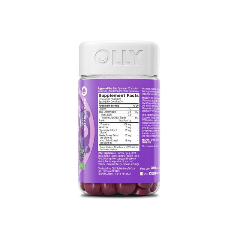 slide 3 of 6, OLLY 3mg Melatonin Sleep Gummies - Blackberry Zen - 70ct, 3mg, 70 ct