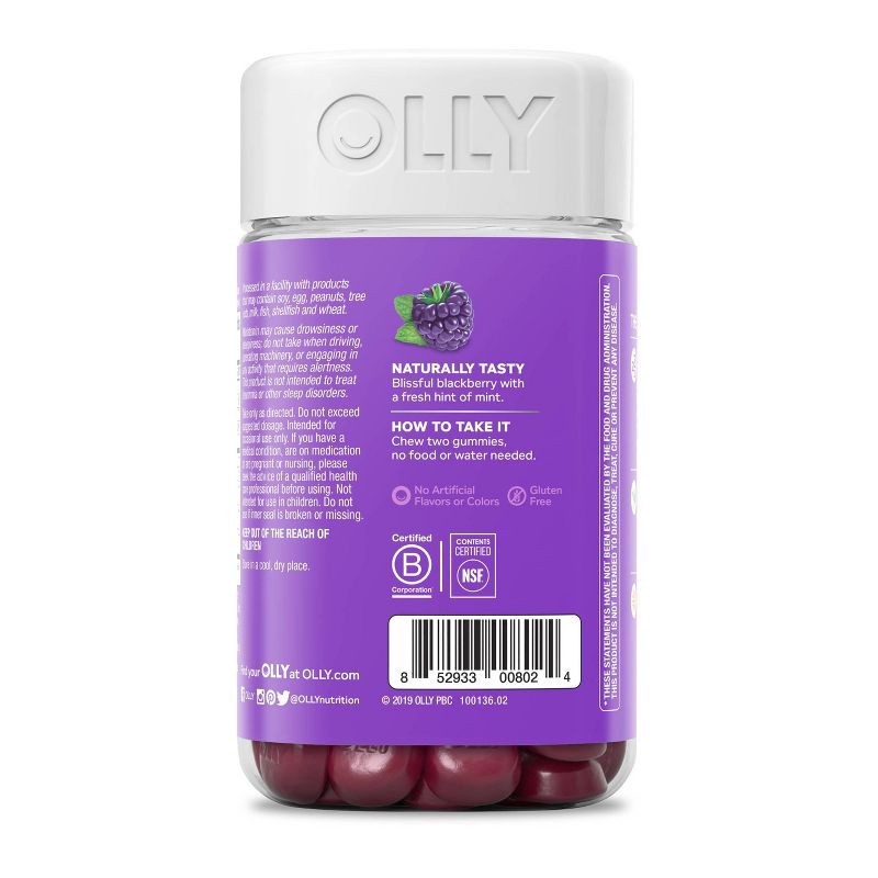 slide 4 of 6, OLLY 3mg Melatonin Sleep Gummies - Blackberry Zen - 70ct, 3mg, 70 ct