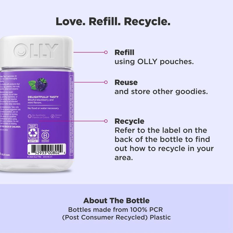 slide 5 of 10, OLLY 3mg Melatonin Sleep Gummies - Blackberry Zen - 70ct, 3mg, 70 ct