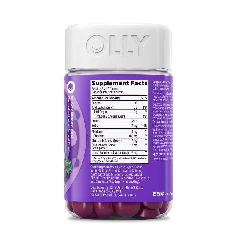 slide 6 of 9, OLLY 3mg Melatonin Sleep Gummies - Blackberry Zen - 70ct, 3mg, 70 ct