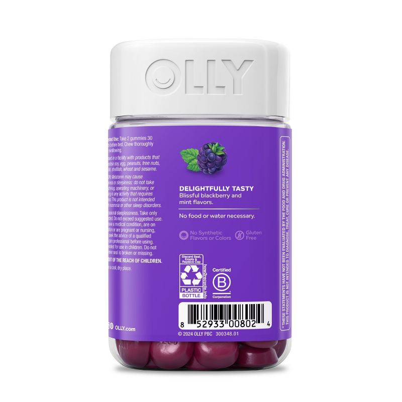 slide 8 of 9, OLLY 3mg Melatonin Sleep Gummies - Blackberry Zen - 70ct, 3mg, 70 ct