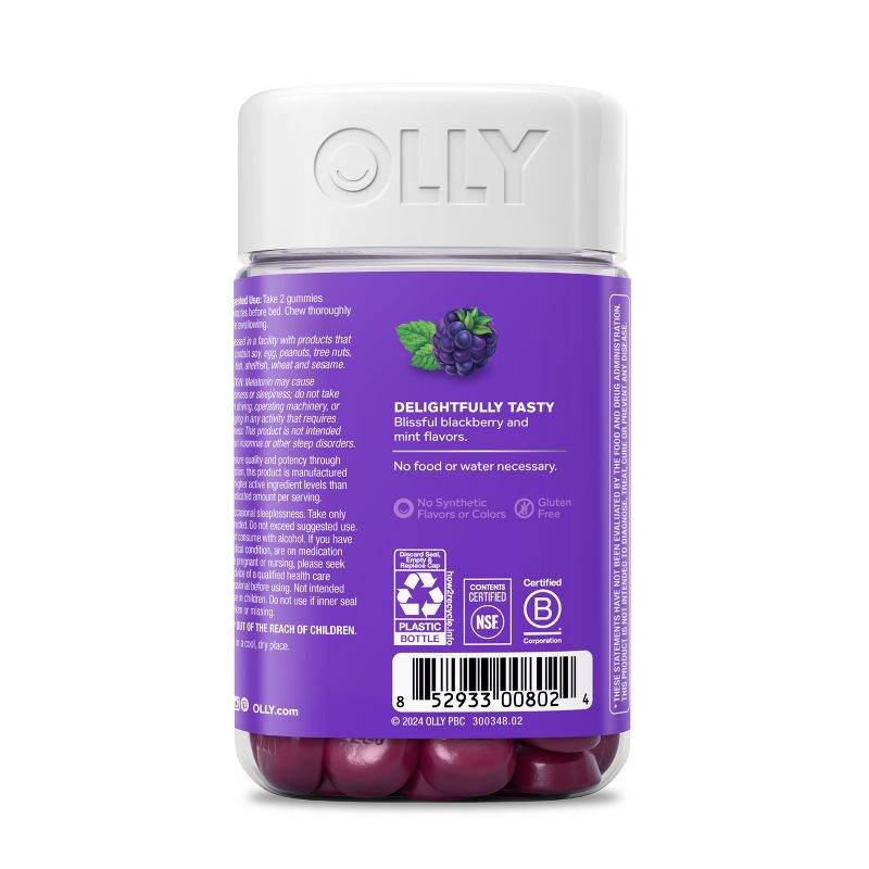 slide 8 of 10, OLLY 3mg Melatonin Sleep Gummies - Blackberry Zen - 70ct, 3mg, 70 ct