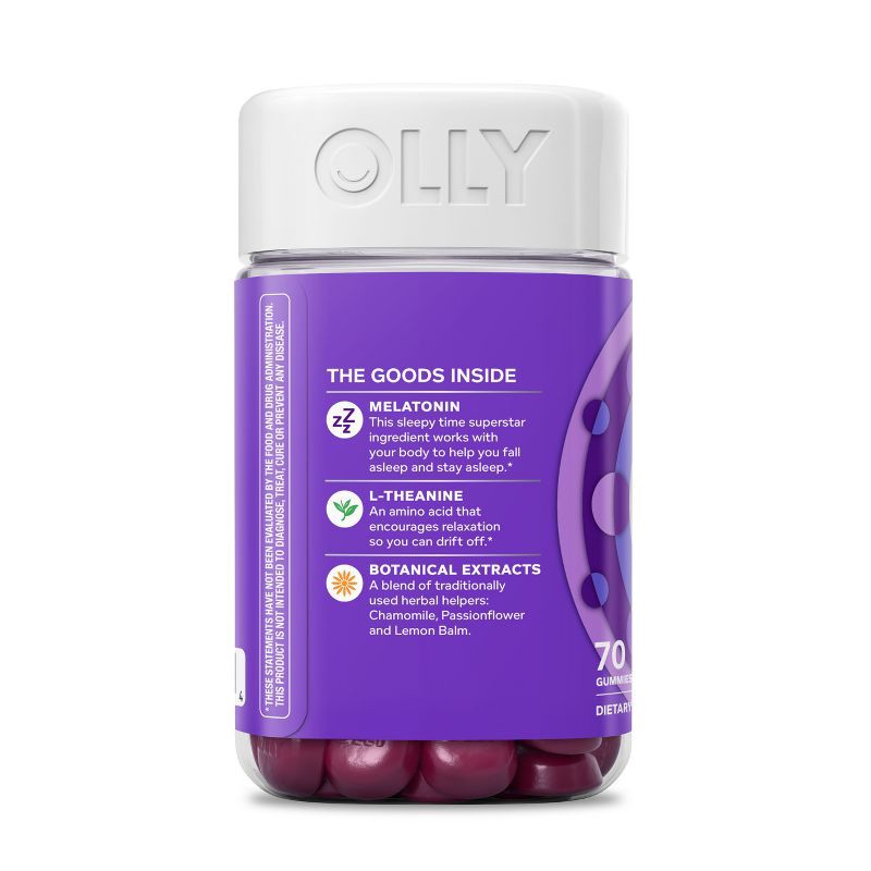 slide 9 of 10, OLLY 3mg Melatonin Sleep Gummies - Blackberry Zen - 70ct, 3mg, 70 ct