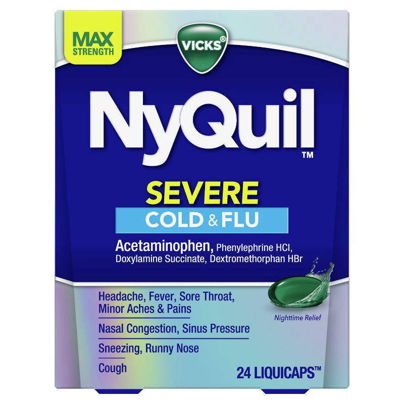 slide 7 of 7, Vicks NyQuil Severe Cold & Flu Medicine Liquicaps - 24ct, 24 ct