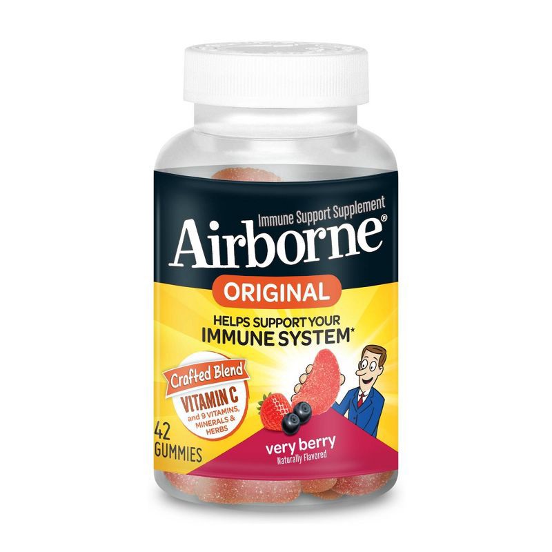 slide 1 of 6, Airborne Immune Support Gummies with Vitamin C & Zinc - Very Berry - 42ct, 42 ct