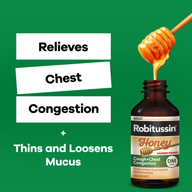 slide 7 of 9, Robitussin Cough + Chest Congestion DM MAX Relief Liquid - Dextromethorphan - Honey - 8 fl oz, 8 fl oz