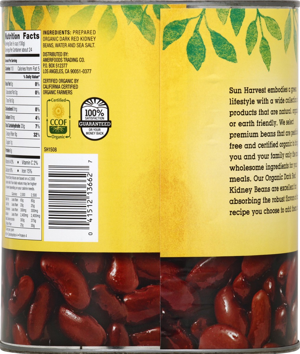 slide 6 of 6, Sun Harvest Organic Dark Red Kidney Beans, 108 oz