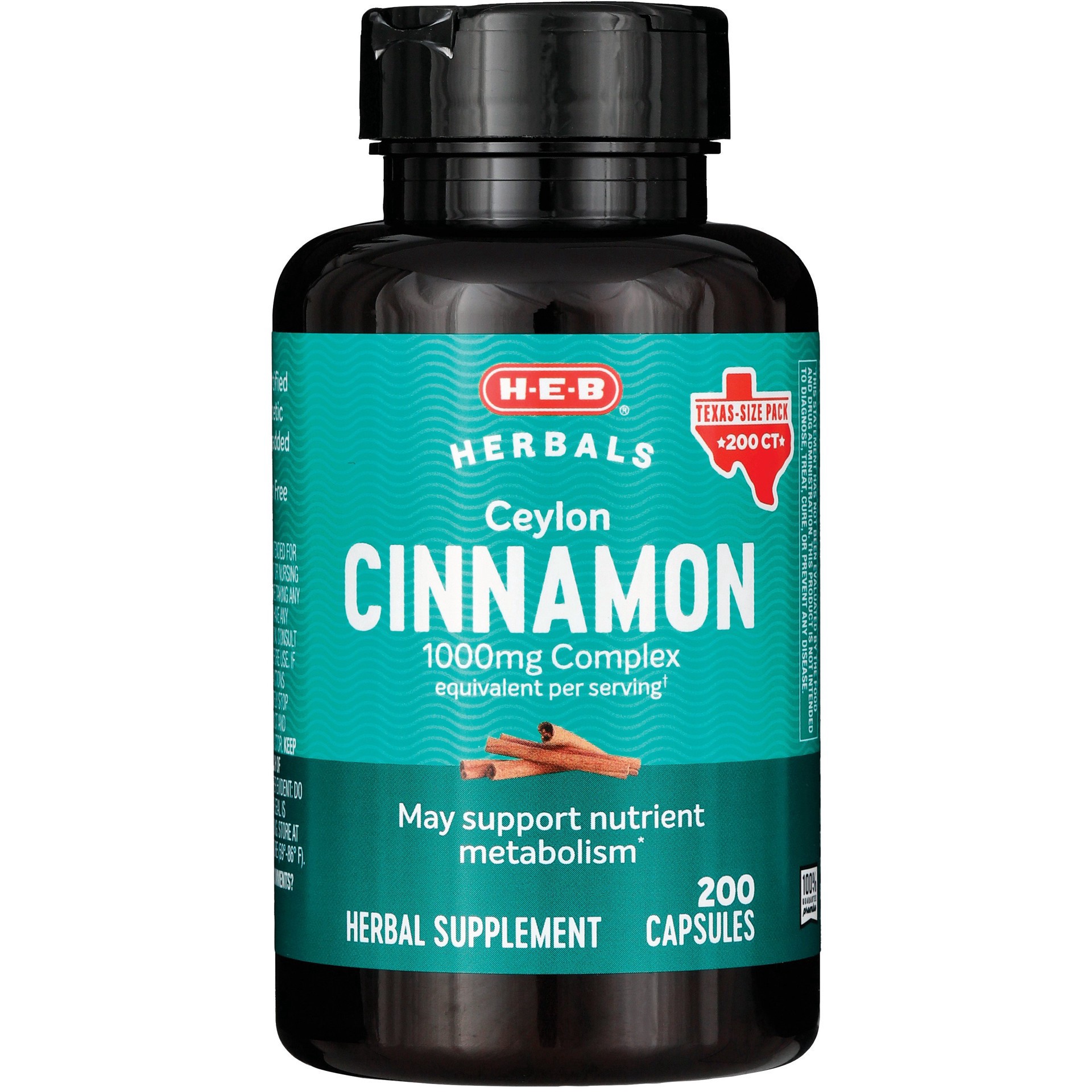 slide 1 of 1, H-E-B Cinnamon Herbal Supplement Capsules - 1000 mg, 200 ct