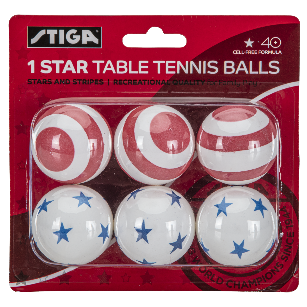 slide 2 of 2, STIGA One-Star Stars/Stripes Table Tennis Balls, 6 ct