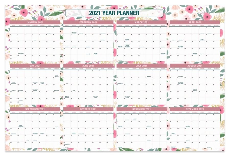 slide 2 of 2, Office Depot Reversible Erasable Academic/Regular Year Wall Calendar, 24'' X 36'', Floral, July 2020 To June 2021/January To December 2021, Odus1933-033, 1 ct