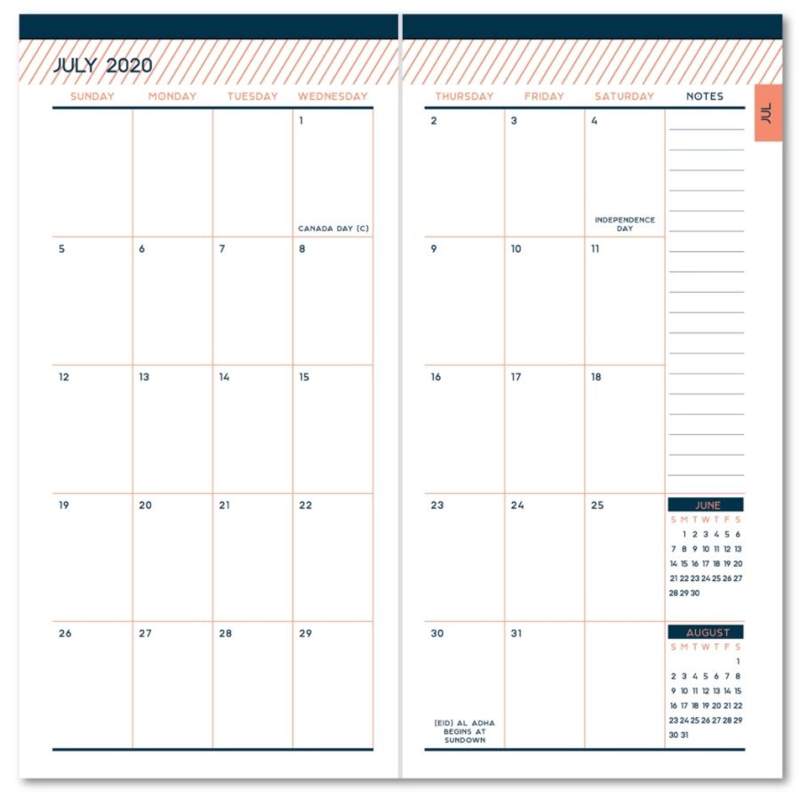 slide 3 of 3, Office Depot Fashion Weekly/Monthly Academic Planner, 3-7/8'' X 7-1/2'', Cantaloupe/Navy, July 2020 To June 2021, Odus1933-024, 1 ct