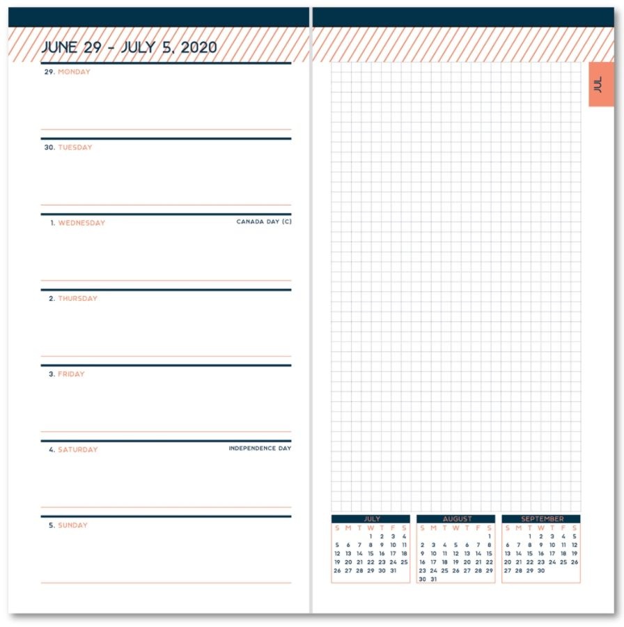 slide 2 of 3, Office Depot Fashion Weekly/Monthly Academic Planner, 3-7/8'' X 7-1/2'', Cantaloupe/Navy, July 2020 To June 2021, Odus1933-024, 1 ct