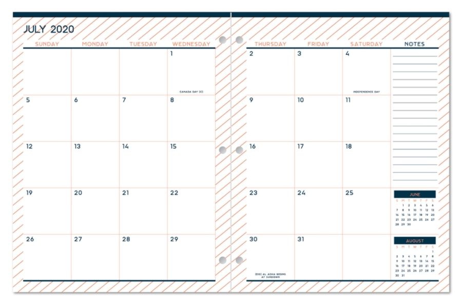 slide 3 of 3, Office Depot Monthly Academic Planner, 8-1/4'' X 10-3/4'', Cantaloupe/Navy, July 2020 To June 2021, Odus1933-022, 1 ct