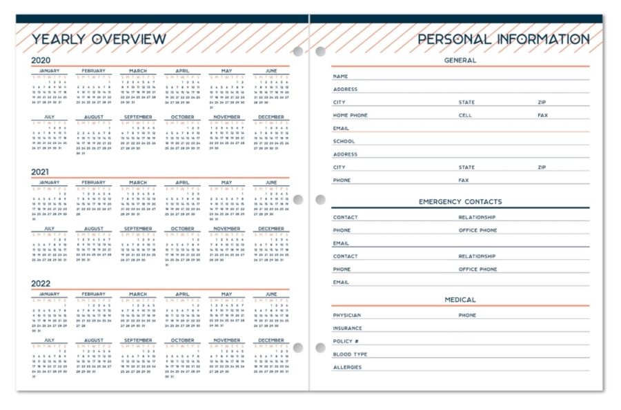 slide 2 of 3, Office Depot Monthly Academic Planner, 8-1/4'' X 10-3/4'', Cantaloupe/Navy, July 2020 To June 2021, Odus1933-022, 1 ct