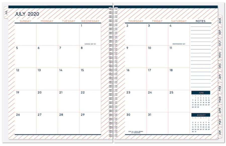 slide 3 of 3, Office Depot Weekly/Monthly Academic Planner, 8-1/2'' X 11'', Cantaloupe/Navy, July 2020 To June 2021, Odus1933-0, 1 ct