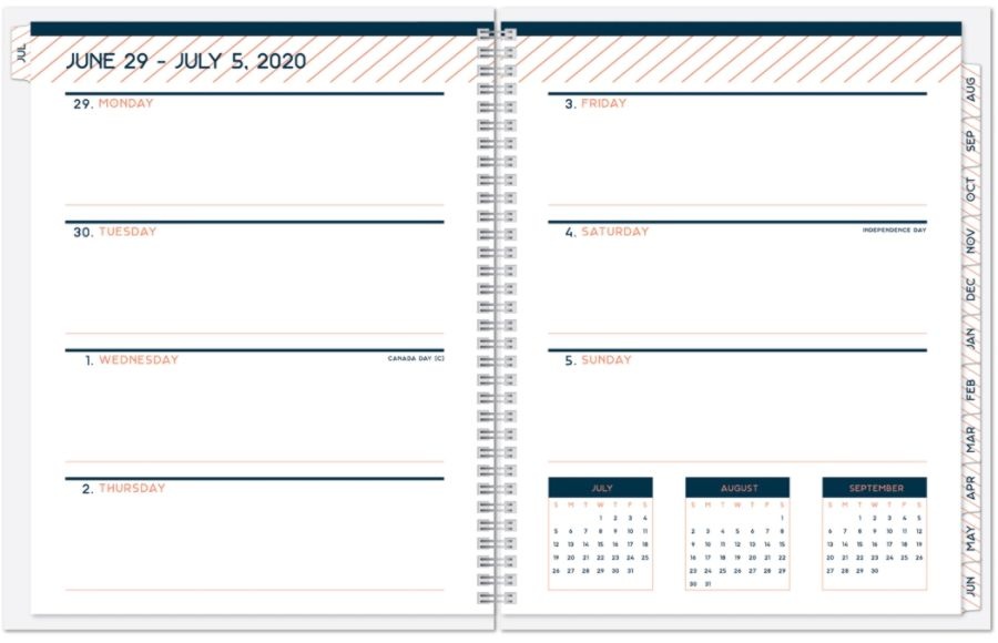 slide 2 of 3, Office Depot Weekly/Monthly Academic Planner, 8-1/2'' X 11'', Cantaloupe/Navy, July 2020 To June 2021, Odus1933-0, 1 ct