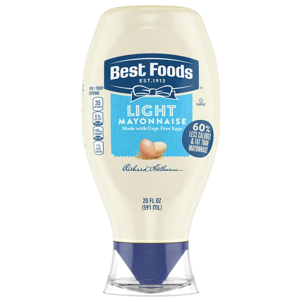 slide 1 of 6, Best Foods Mayonnaise Light Mayo, 20 oz, 1 Ct, 20 fl oz