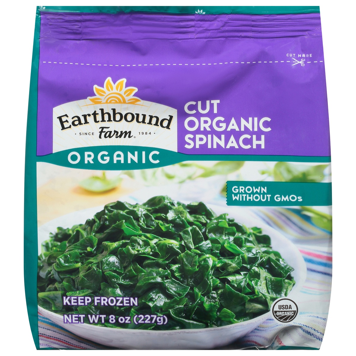 slide 1 of 1, Earthbound Farm Organic Cut Spinach 8 oz, 