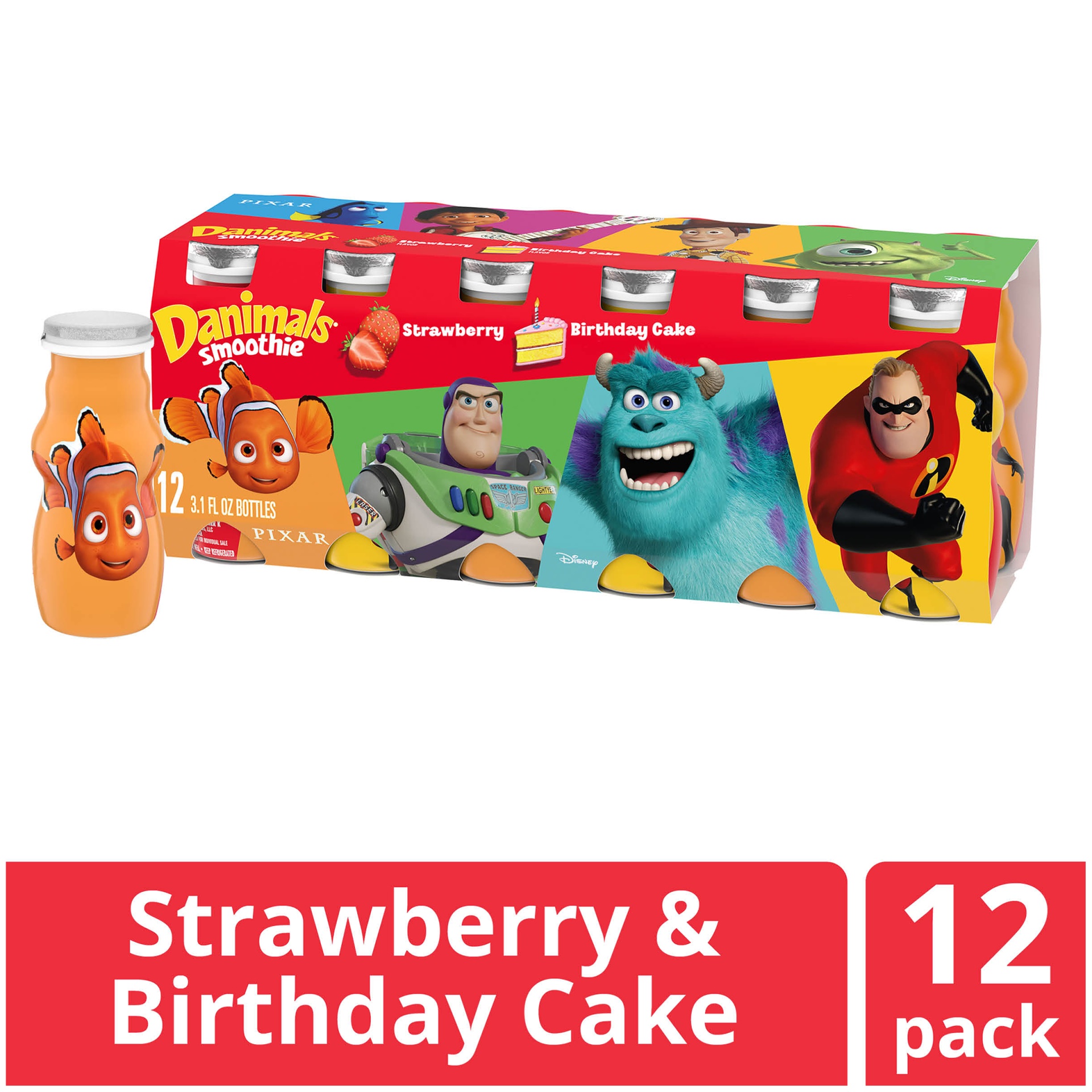 slide 1 of 7, Danimals Strawberry Explosion & Birthday Cake Variety Pack Smoothies Bottles, 3.1 fl oz
