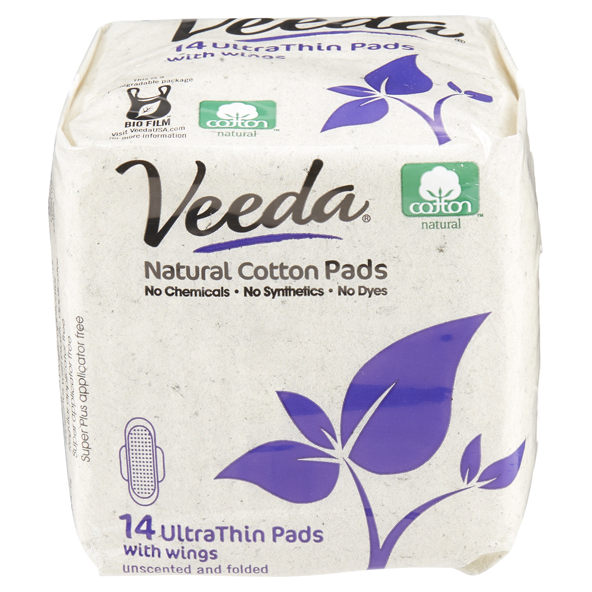 slide 1 of 1, Veeda Ultra Thin Unscented Pads With Wings, 14 ct