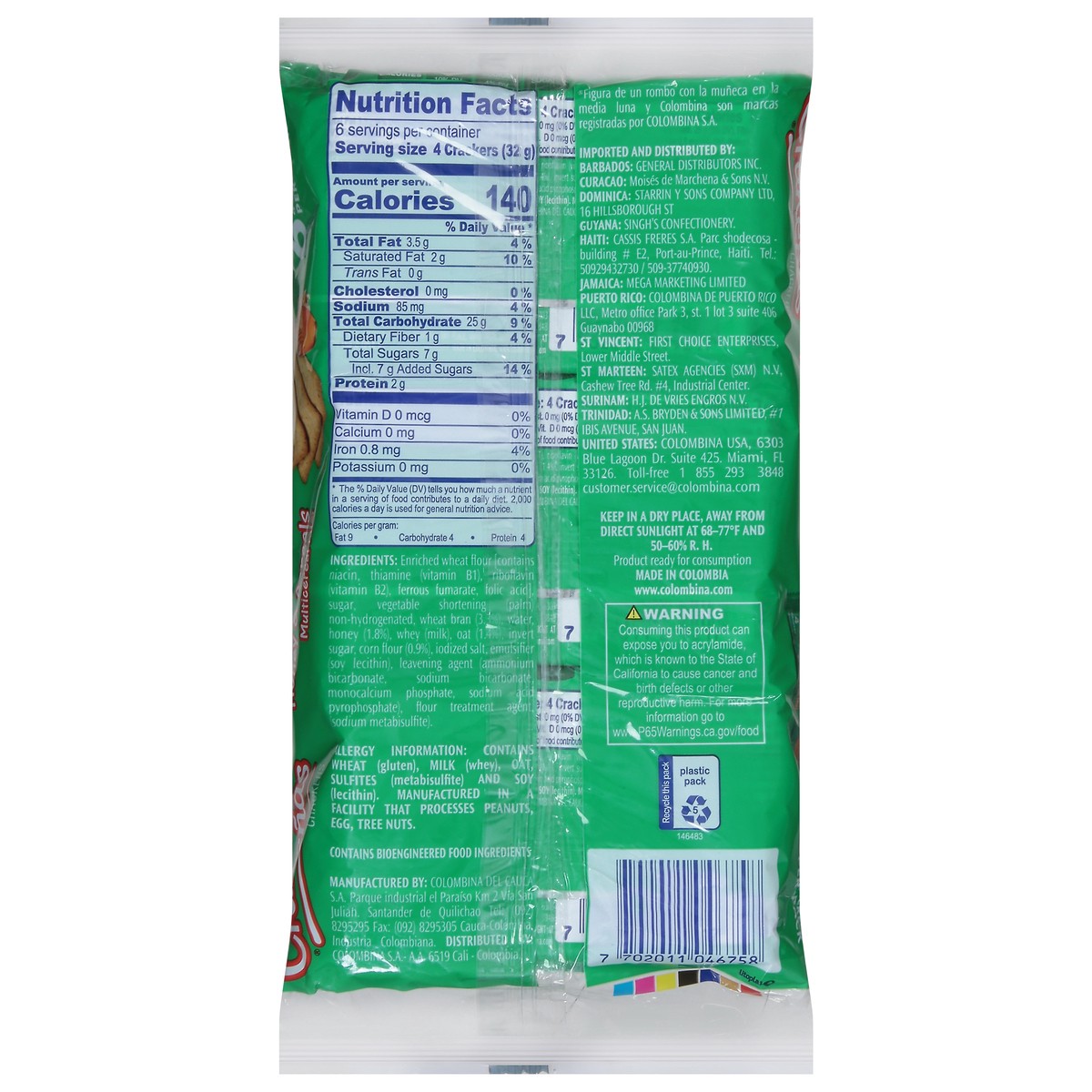 slide 12 of 13, Crakenas Colombina Honey & Cereals Crackers 6 - 4 Cracker Packs, 6 ct