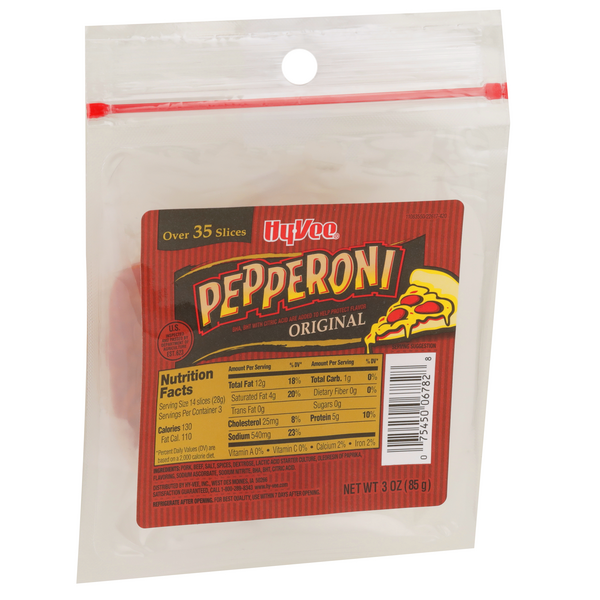 slide 1 of 1, Hy-vee Original Pepperoni, 3 oz