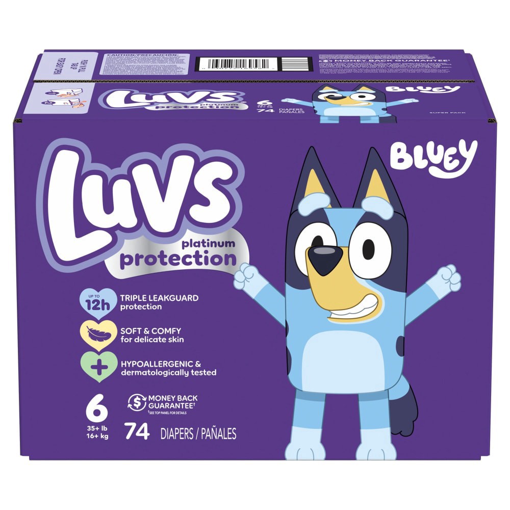 slide 1 of 6, Luvs Platinum Protection Baby Diapers, Size 6, (35+Lbs), 74 ct
