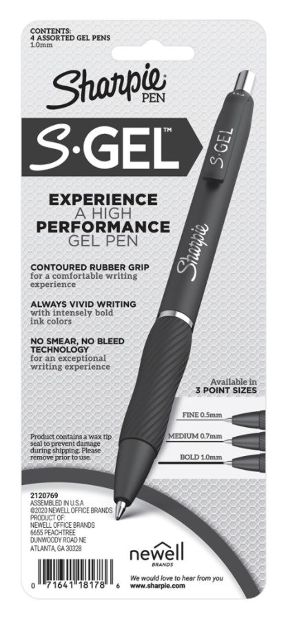 slide 7 of 7, Sharpie S Gel Pens, Bold Point, 1.0 Mm, Black Barrels, Assorted Ink, Pack Of 4 Pens, 4 ct