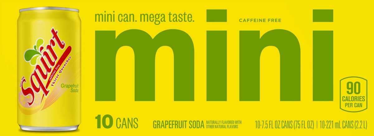 slide 3 of 7, Squirt Mini Caffeine Free Grapefruit Soda 10-1.75 fl oz Cans, 10 ct