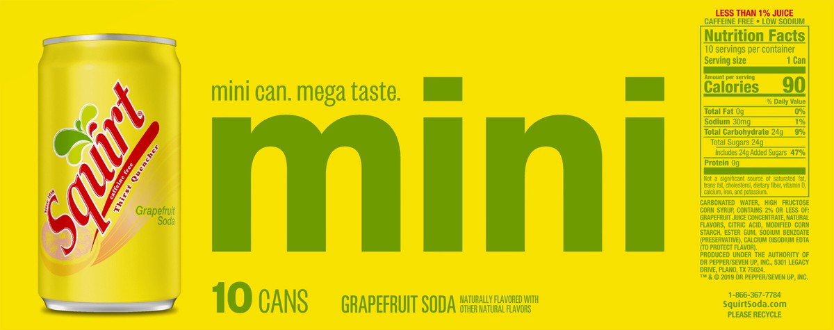 slide 2 of 7, Squirt Mini Caffeine Free Grapefruit Soda 10-1.75 fl oz Cans, 10 ct