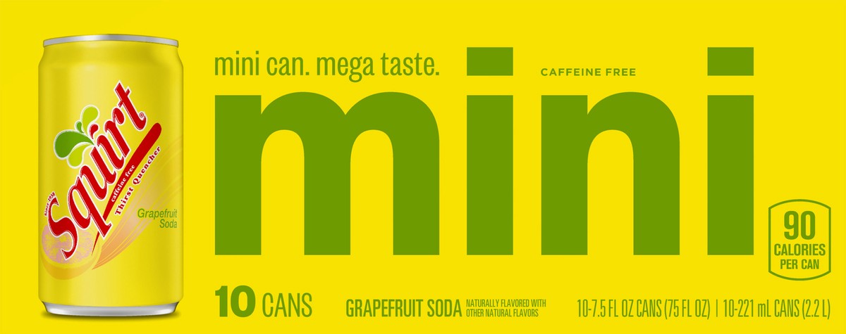 slide 4 of 7, Squirt Mini Caffeine Free Grapefruit Soda 10-1.75 fl oz Cans, 10 ct