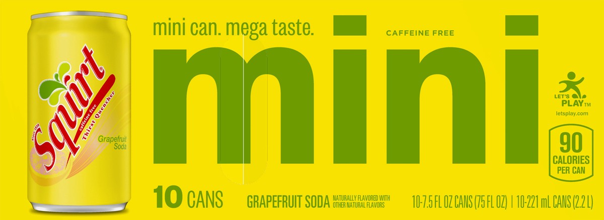 slide 5 of 7, Squirt Mini Caffeine Free Grapefruit Soda 10-1.75 fl oz Cans, 10 ct