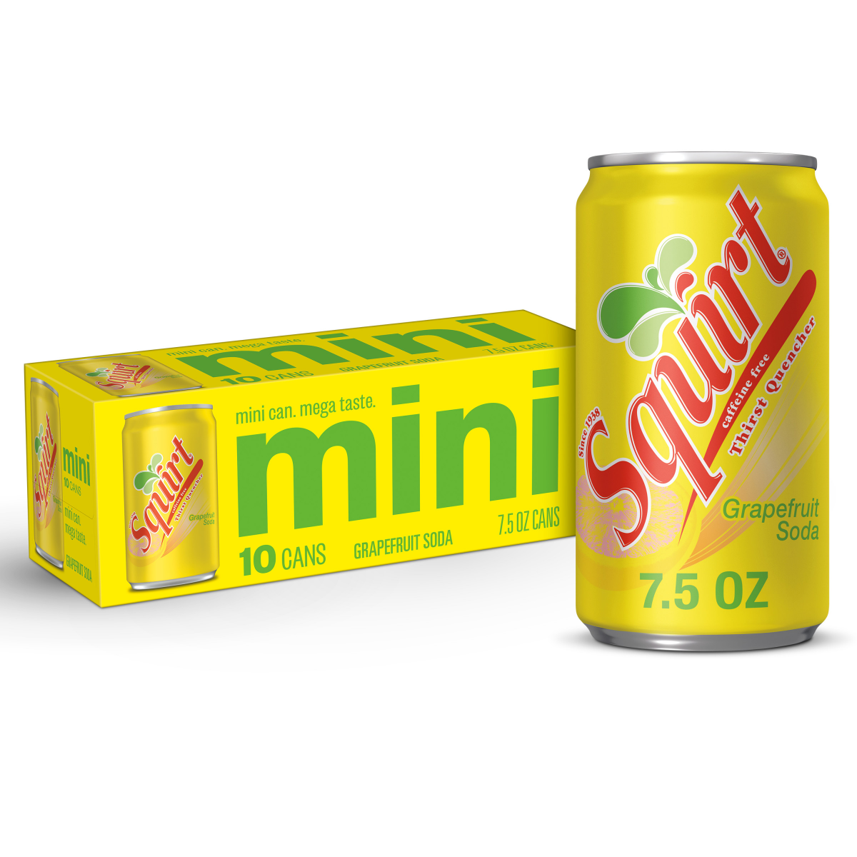 slide 1 of 7, Squirt Mini Caffeine Free Grapefruit Soda 10-1.75 fl oz Cans, 10 ct